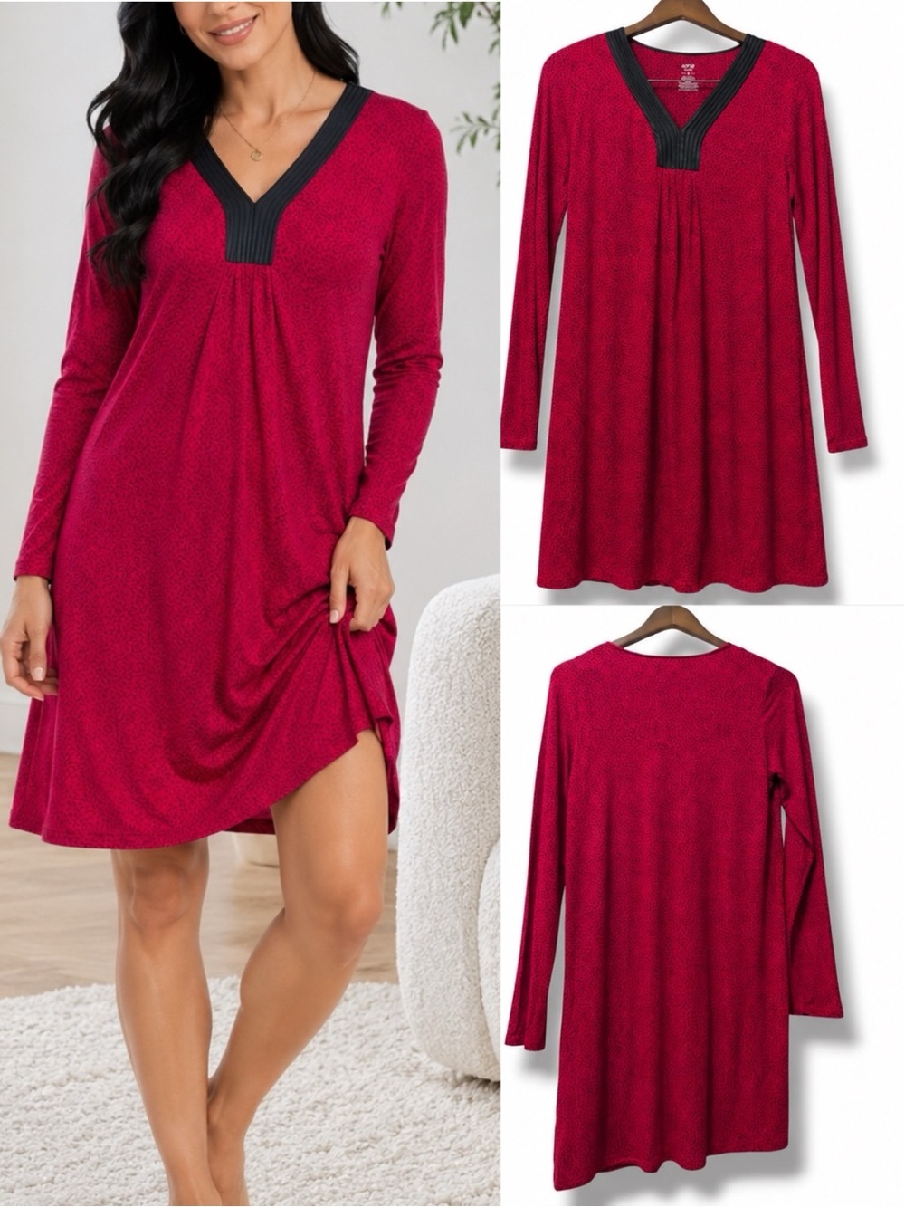 Apt 9 | Intimates Pink & Black Lounge Sleep Long Sleeve Sleep Dress (size M)